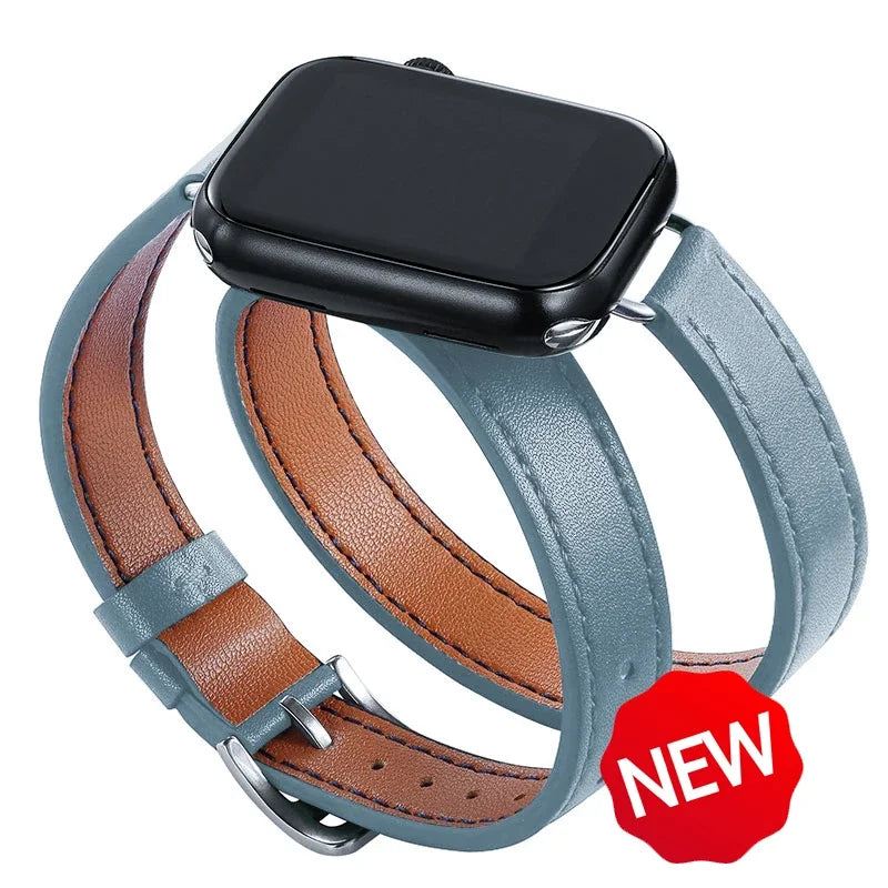 Double Tour leather band For Apple Watch Ultra band 49mm 45mm 42mm 44mm Series 8 7 6 SE 5 4 3 2 Apple Watch 6 38mm 40mm Correa 41mm