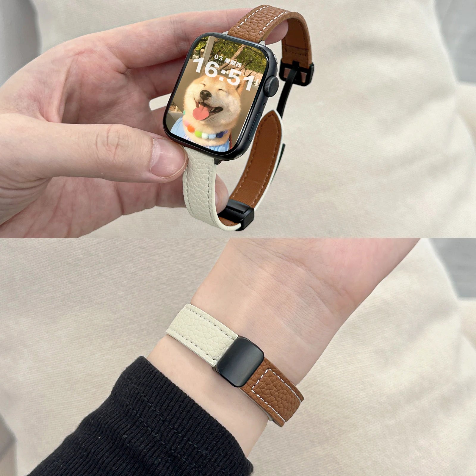 Folding Slim Leather Magnetic watch band For Apple Watch 10 11 42mm 46mm SE 44mm 40mm 9 8 7 41mm 45mm band 6 5 4 band For Apple Watch