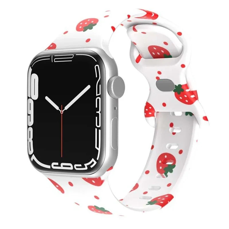 Printed Floral band For Apple Watch Ultra band 49mm 41mm 40mm 38mm 45mm 44mm 42mm Silicone band Apple Watch Series 9 8 7 SE 6 5 4 3