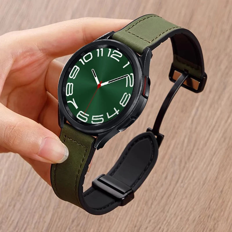 Leather Silicone Strap For Samsung Galaxy Watch 4 5 6 7 40mm/44mm Magnetic Band For Galaxy Watch 4/6 Classic 43 47mm 42 46mm