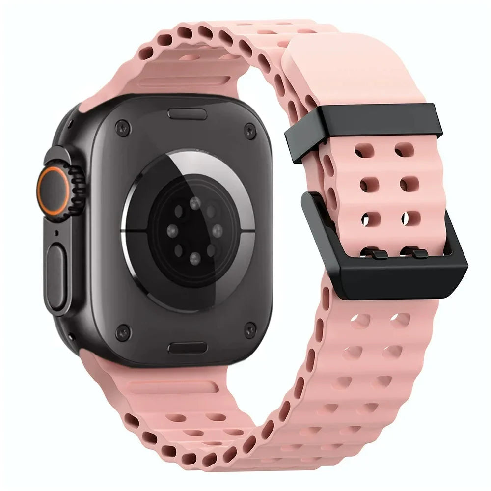 Metal Buckle+Ocean Silicone band For Apple Watch Ultra 3 2 1 49mm band wristband Apple Watch 11 10 46mm 9 8 7 45mm 6 5 SE 44mm