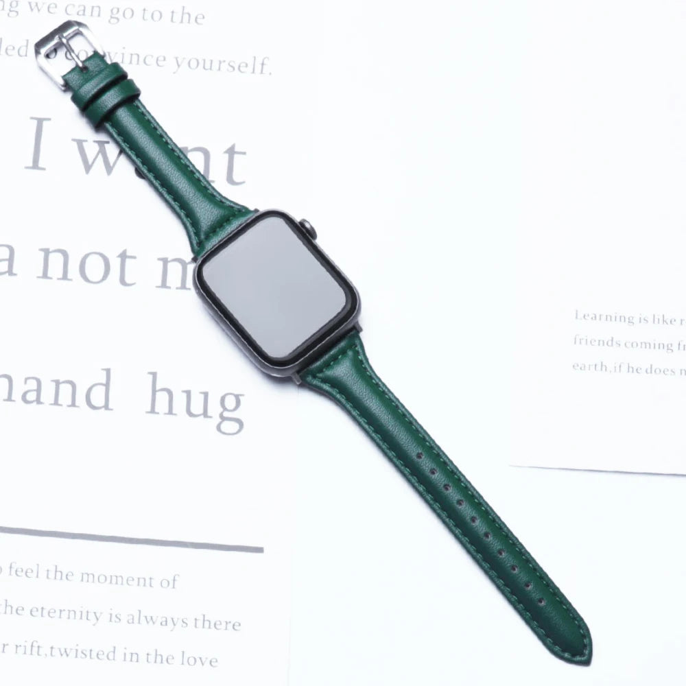 Slim Leather band for Apple Watch band 44mm 45mm 41mm 40mm 38mm wrist women band Apple Watch serie 9 8 7 6 5 4 3 SE Ultra 2 49mm