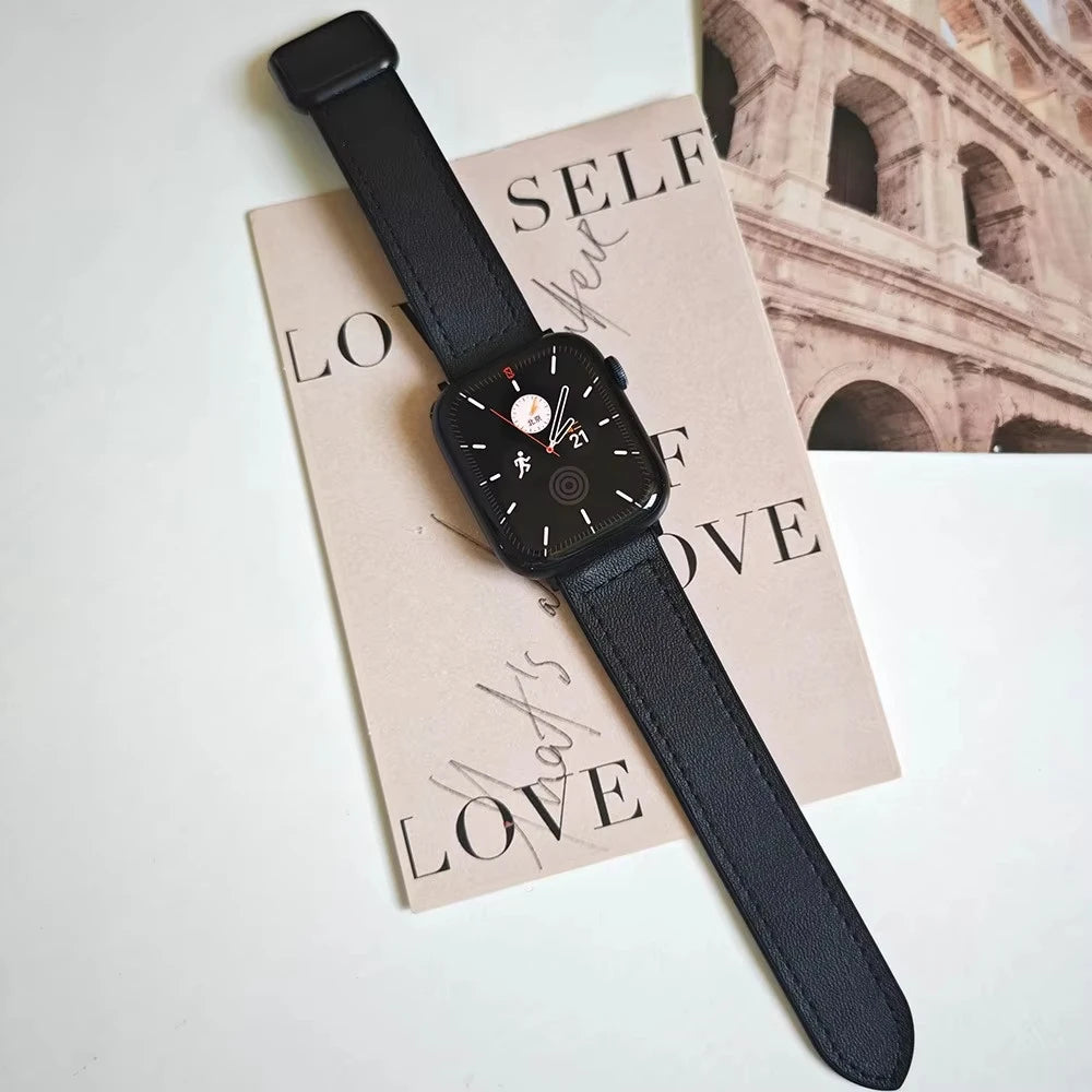 band For Apple Watch 11 46mm 42mm 44mm 40mm 41mm 45mm Magnetic Buckle Crazy Horse Leather+Silicone band serie 10 9 8 7 6 se Ultra 3 2