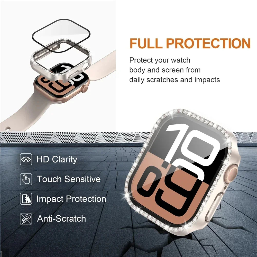 Diamond band+Case for Apple Watch band 40mm 44mm 41mm 45mm 42mm 46mm Women Jewelry metal Bling band Apple Watch SE 5 6 7 8 9 10