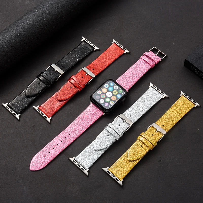 Shiny band For Apple Watch band 44mm 40mm Ultra 49mm 41mm 42mm 38mm 45mm Glitter leather loop band Apple Watch Series 8 7 6 5 4 3 SE