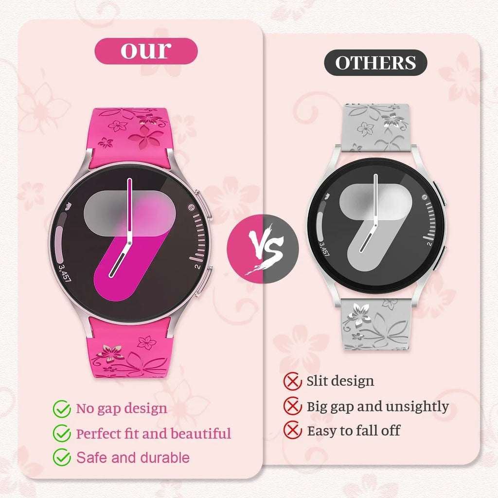 No Gaps Band for Samsung Galaxy Watch 7/5 Pro/4 6 Classic 40 44mm Engraved Silicone Sport Bracelet correa Galaxy Watch 7 Straps