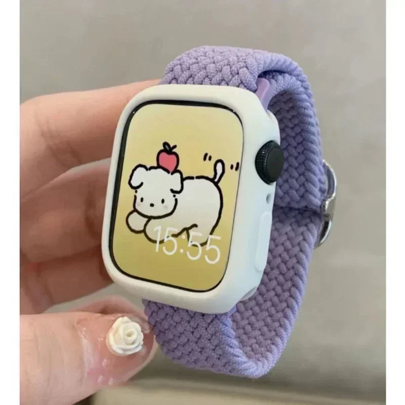 Korean Cute Braied band + Case For Apple Watch band 49mm 46mm 45mm 44mm 38mm 42mm Nylon band For Apple Watch Series 10 9 8 7 6 5 4 3 SE