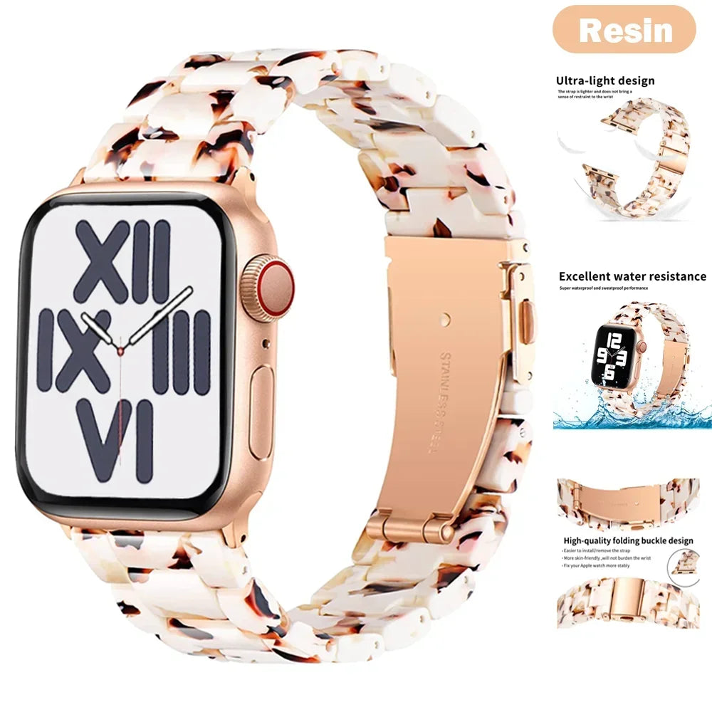 Luxury Resin band for Apple Watch Ultra 2 band 49mm 45mm 41mm 40mm 44mm 38mm 42mm Link band Apple Watch Series 9 7 8 6 SE 5 4 3