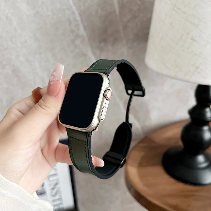 Leather band for Apple Watch band 44mm 42mm 46mm 45mm 41mm Silicone Magnetic band Apple Watch Series 10 9 8 7 6 SE 5 Ultra 49mm
