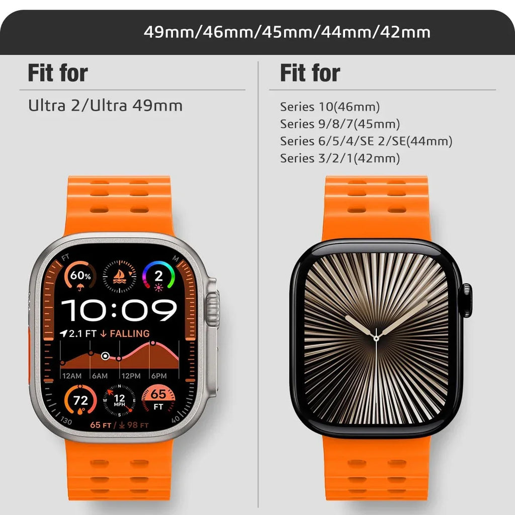 Metal Buckle+Ocean Silicone band For Apple Watch Ultra 3 2 1 49mm band wristband Apple Watch 11 10 46mm 9 8 7 45mm 6 5 SE 44mm