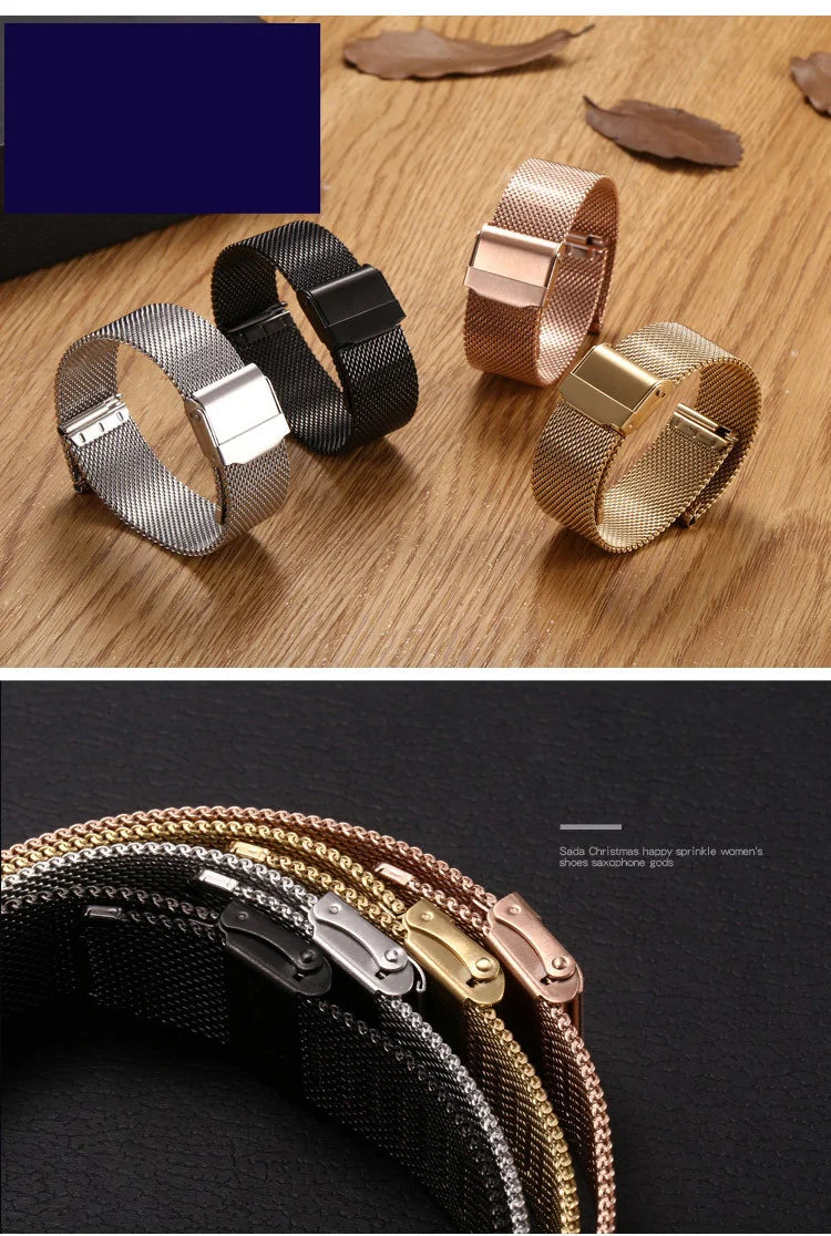 8mm 10mm 12mm 14mm 15mm 16mm 20mm 24mm Stainless Steel Watch Strap Straight End Bracelet Mesh Buckle Milanese Loop Band