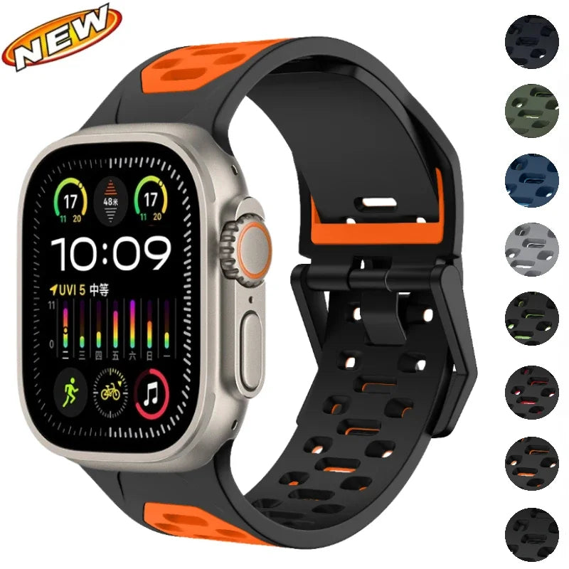 Silicone band For Apple Watch band Ultra 3 2 49mm 11 10 9 8 7 46mm 45mm Breathable two color band Apple Watch 6 5 4 SE 44mm Belt
