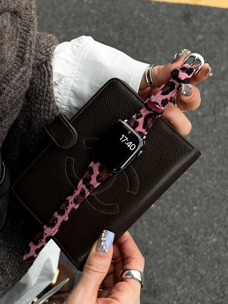 Retro Leather Leopard band For Apple Watch Ultra 10 9 8 7 6 5 SE 4 Girl Slim band For Apple Watch 41mm 40mm 38mm 49mm 42mm 45mm 46mm