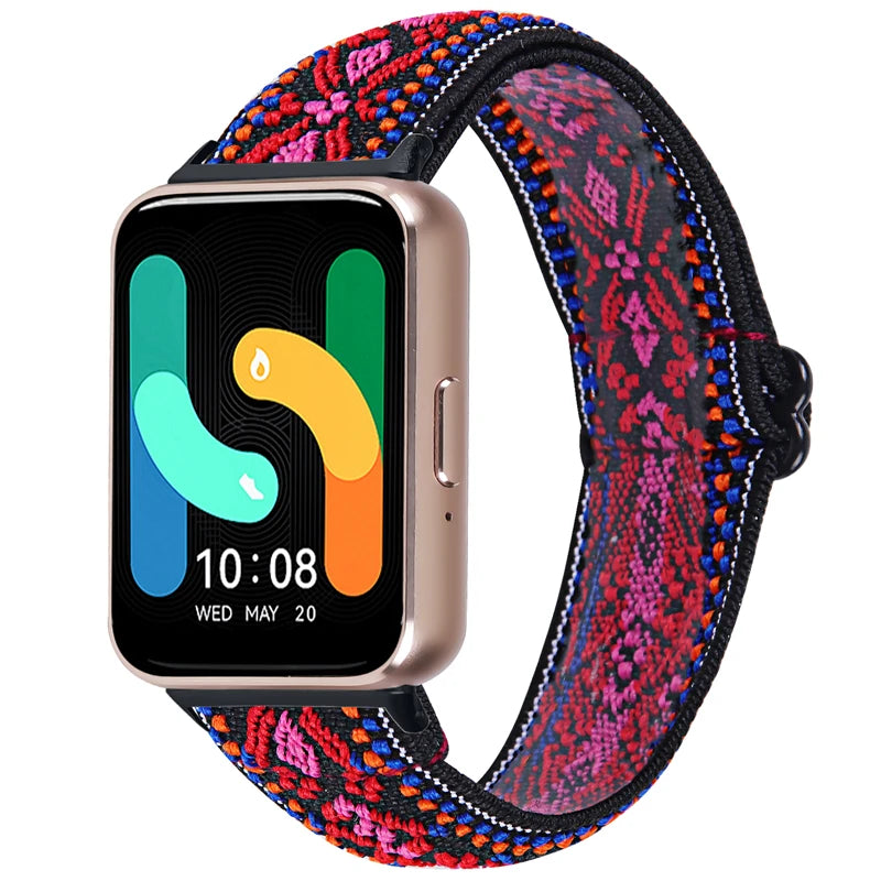 Elastic Nylon Strap For Samsung Galaxy Fit 3 Watch Bracelet Vintage Bohemian National Style Watchband For Samsung Fit 3 SM-R390