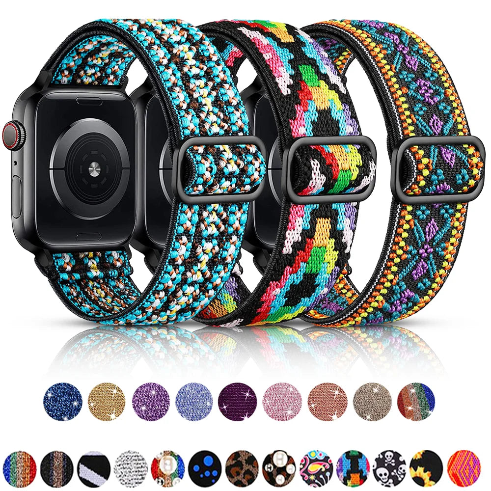 Elastic band for Apple Watch Series 10 9 8 7 6 5 4 SE Ultra 2 49mm 46mm 42mm 41mm 45mm 40mm 44mm Nylon loop band Apple Watch Band