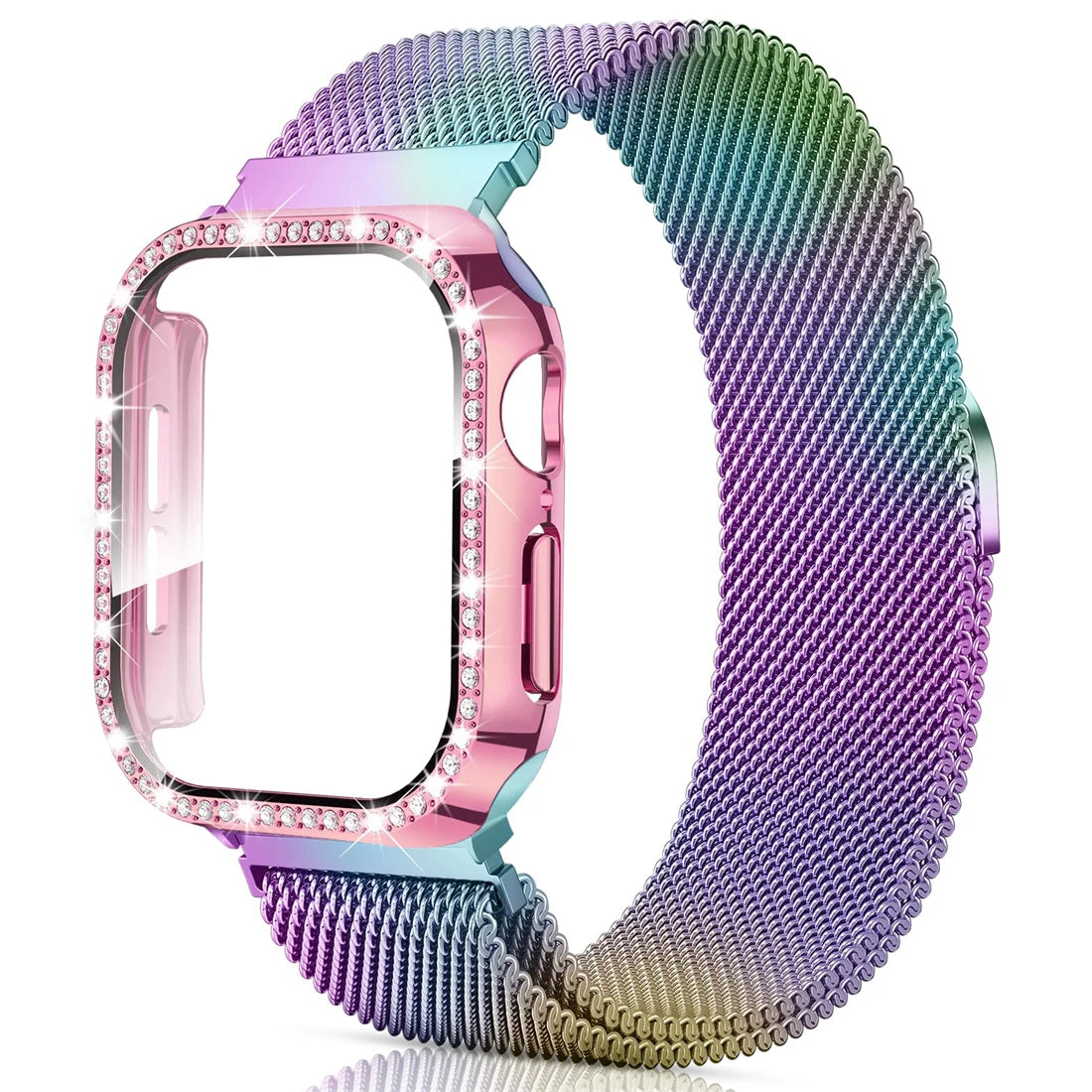 Milanese Loop+ case for Apple Watch Series 44mm 45mm 40mm 41mm 46mm 42mm diamond cover+band Apple Watch 9 8 7 6 5 4 10 Ultra 49mm band