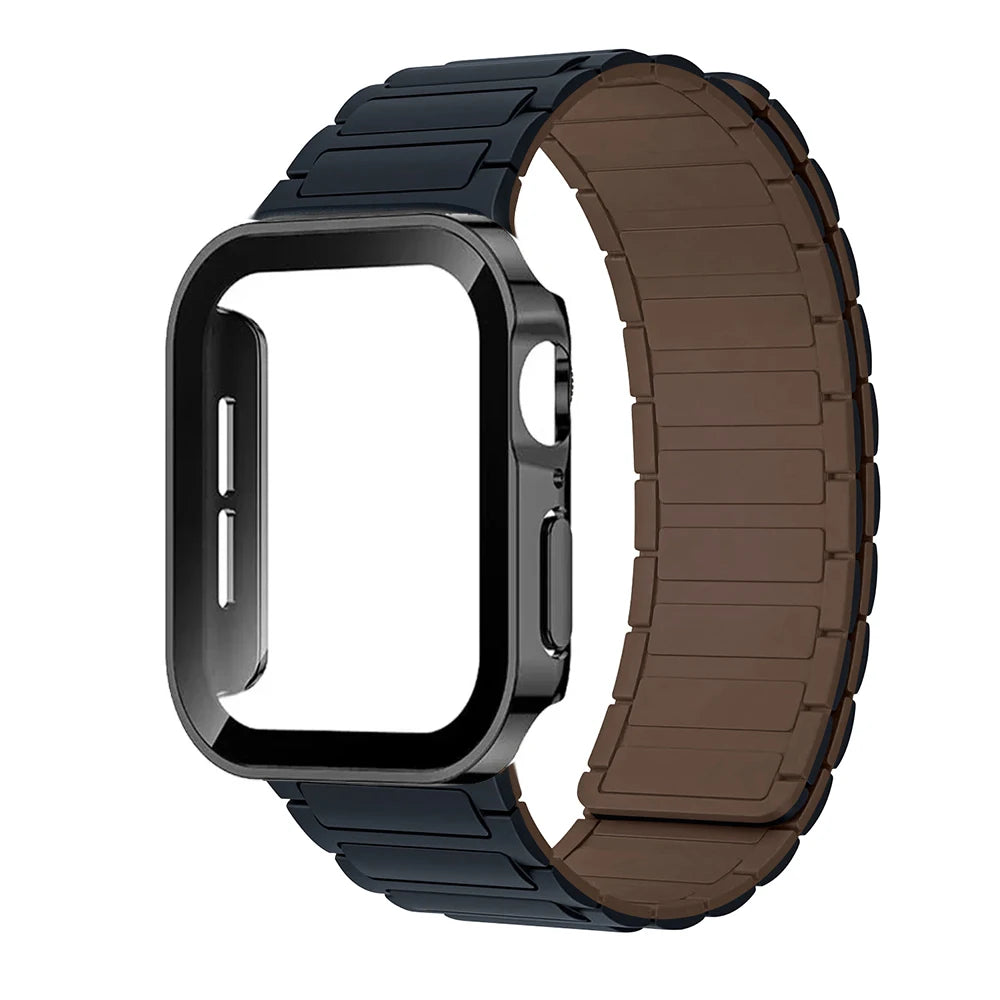 Case+Magnetic band for Apple Watch band 44mm 40mm 49mm 45mm 41mm 38mm Silicone band Apple Watch Series 9 8 7 6 3 SE Ultra 2 band