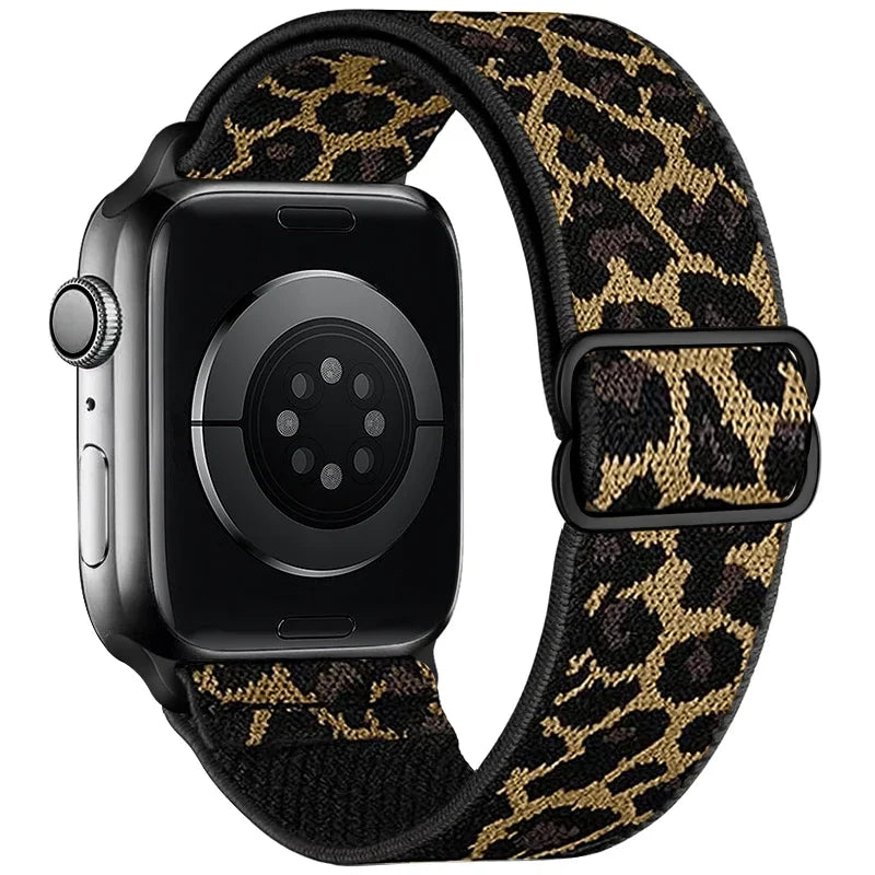 Fashion Leopard Print Nylon Adjustable band For Apple Watch band 42mm 46mm 49mm 45mm 44mm 42mm 41mm 40mm 38mm For Apple Watch Series Ultra 1