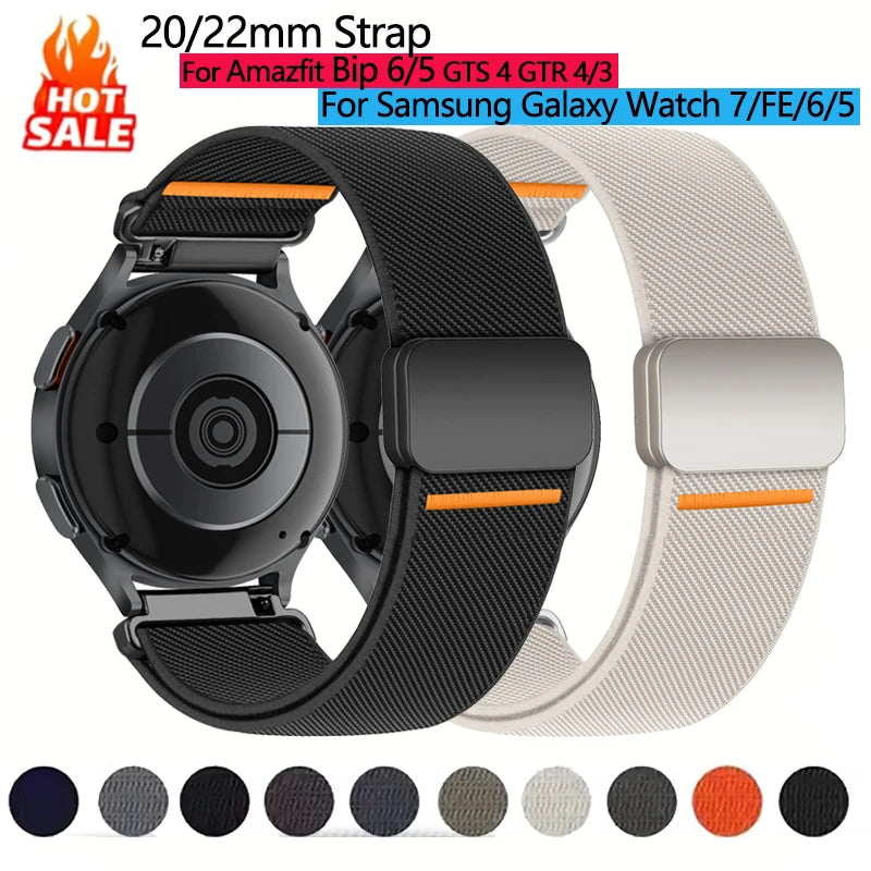 20mm 22mm Universal Watch straps For Amazfit GTR 3/gtr 4/gtr 2/gts 4/Bip 6 Nylon Magnetic Bracelet Amazfit active 2/cheetah band