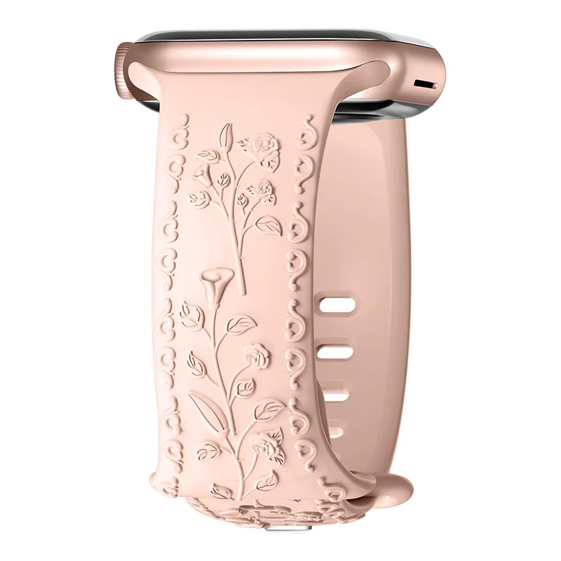 Flower Engraved band For Apple Watch band 44mm 45mm 41mm 40mm 49mm 46mm 42mm band Apple Watch Series 11 10 SE 9 8 7 6 5 Ultra 2