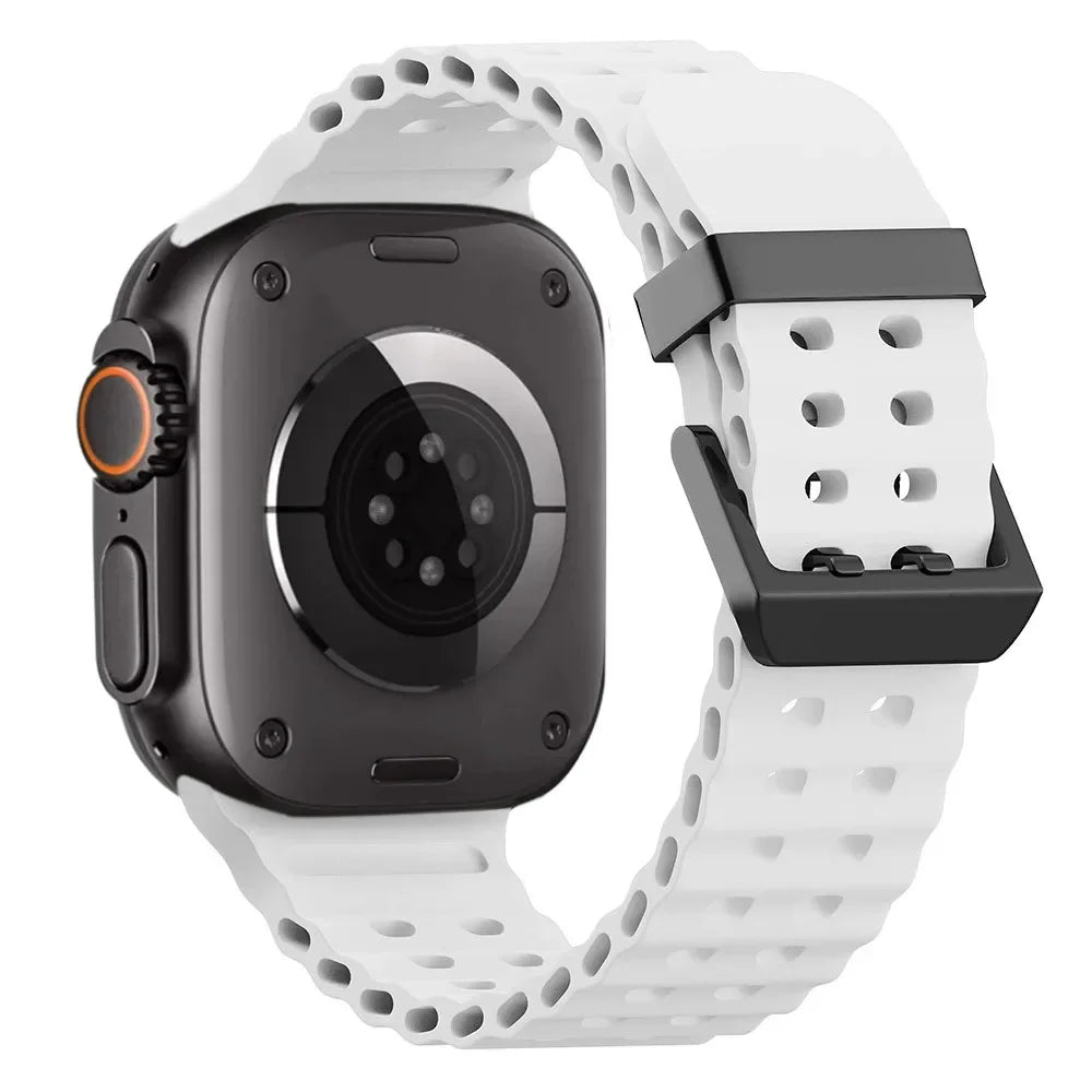 Metal Buckle+Ocean Silicone band For Apple Watch Ultra 3 2 1 49mm band wristband Apple Watch 11 10 46mm 9 8 7 45mm 6 5 SE 44mm