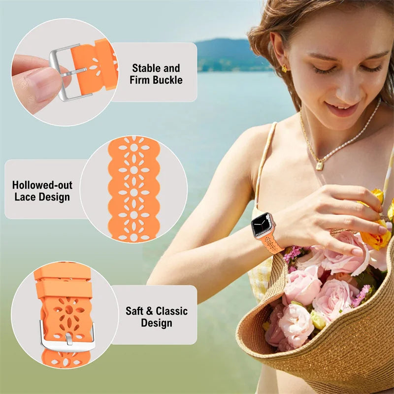 Slim Lace band for Apple Watch band 40mm 44mm 41mm 45mm 38mm 42mm 49mm 45mm Silicone band Apple Watch Series 8 SE 7 6 5 3 Ultra