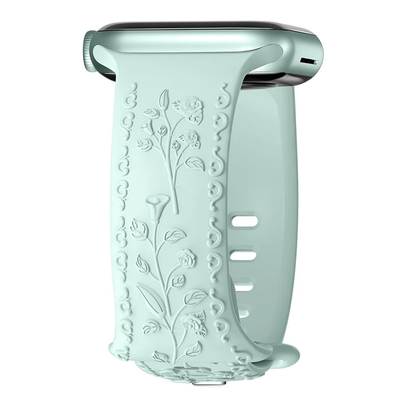 Flower Engraved band For Apple Watch band 44mm 45mm 41mm 40mm 49mm 46mm 42mm band Apple Watch Series 11 10 SE 9 8 7 6 5 Ultra 2