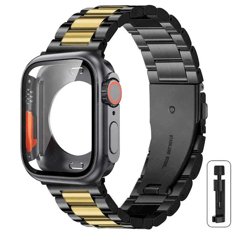 Change to Ultra Case+Band For Apple Watch 46mm 44mm 41mm 45mm metal Stainless Steel band for Apple Watch Series Series11 10 9 8 7 6 SE 5