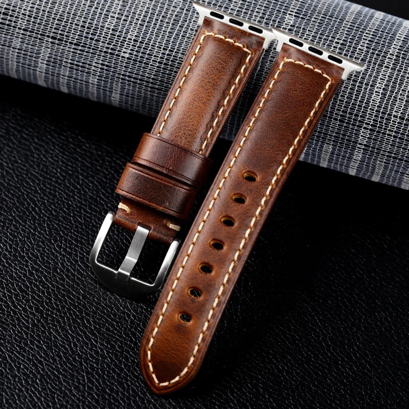 Vintage Cow Leather Watch band for Apple Watch band 46mm 42mm 49mm 45mm 44mm Ultra 3 2 Leather band for Apple Watch Series 11 10 9