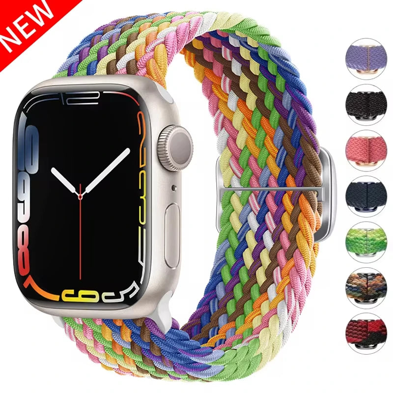 Braided Loop For Apple Watch band 49mm 44mm 45mm 41mm 42mm 38mm 40mm Elastic Solo band Apple Watch Ultra Series 7 SE 3 6 8 Band