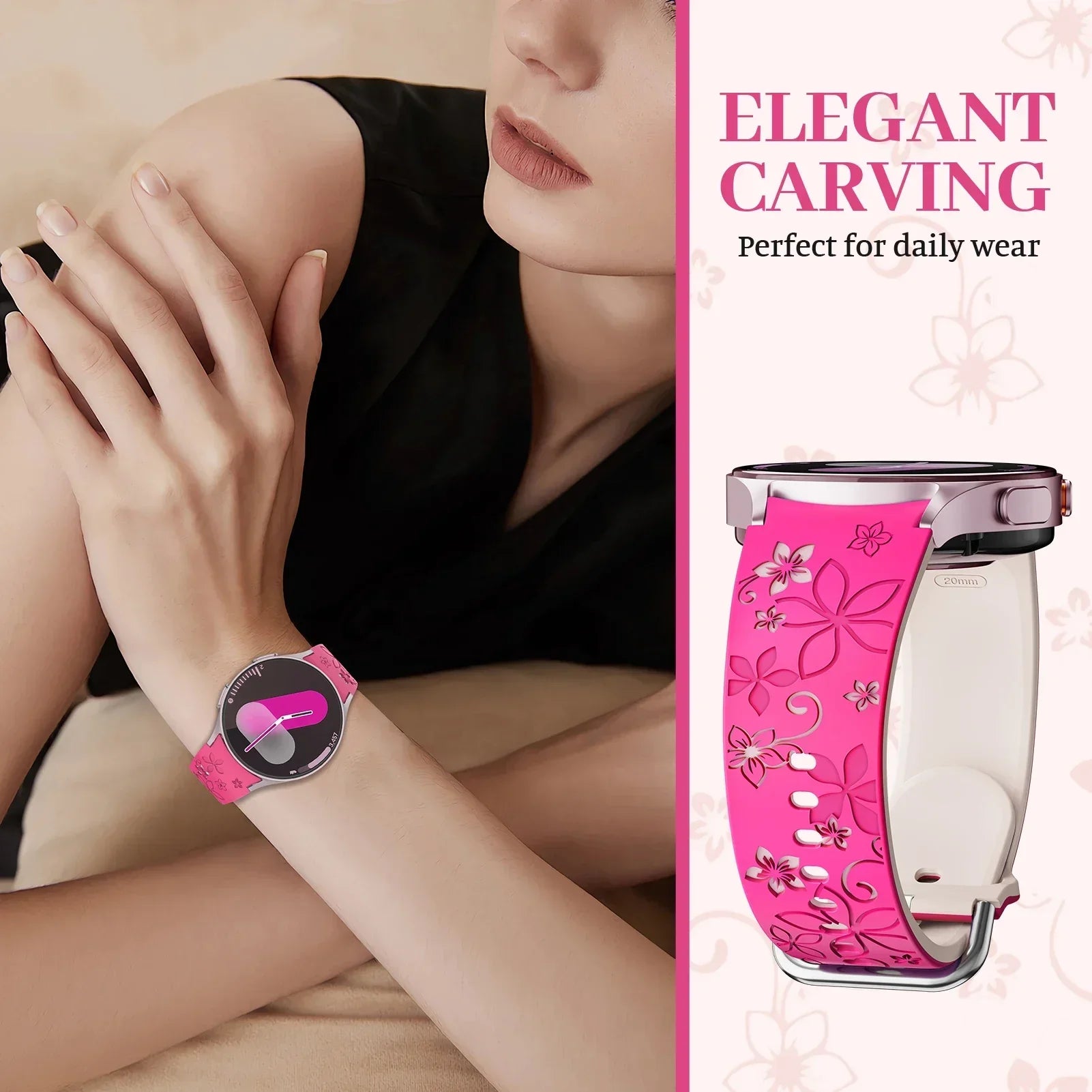 No Gaps Band for Samsung Galaxy Watch 7/5 Pro/4 6 Classic 40 44mm Engraved Silicone Sport Bracelet correa Galaxy Watch 7 Straps