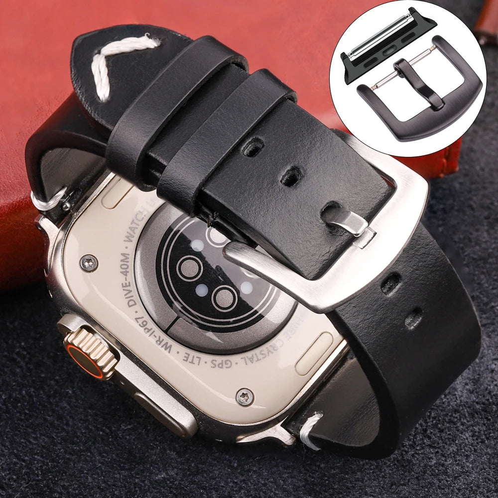 Handmade Vintage Leather band For Apple Watch Ultra 49mm Series 9 8 7 6 4 SE 49mm 45mm 44mm 42mm 41mm 40mm 38mm Accessories Watchband