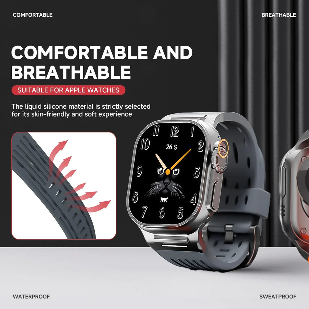 Silicone band for Apple Watch band 49mm 46mm 45mm 44mm 42mm 41mm metal Connector band for Apple Watch Ultra 2 Series 10 9 8 7 6 SE 5 4