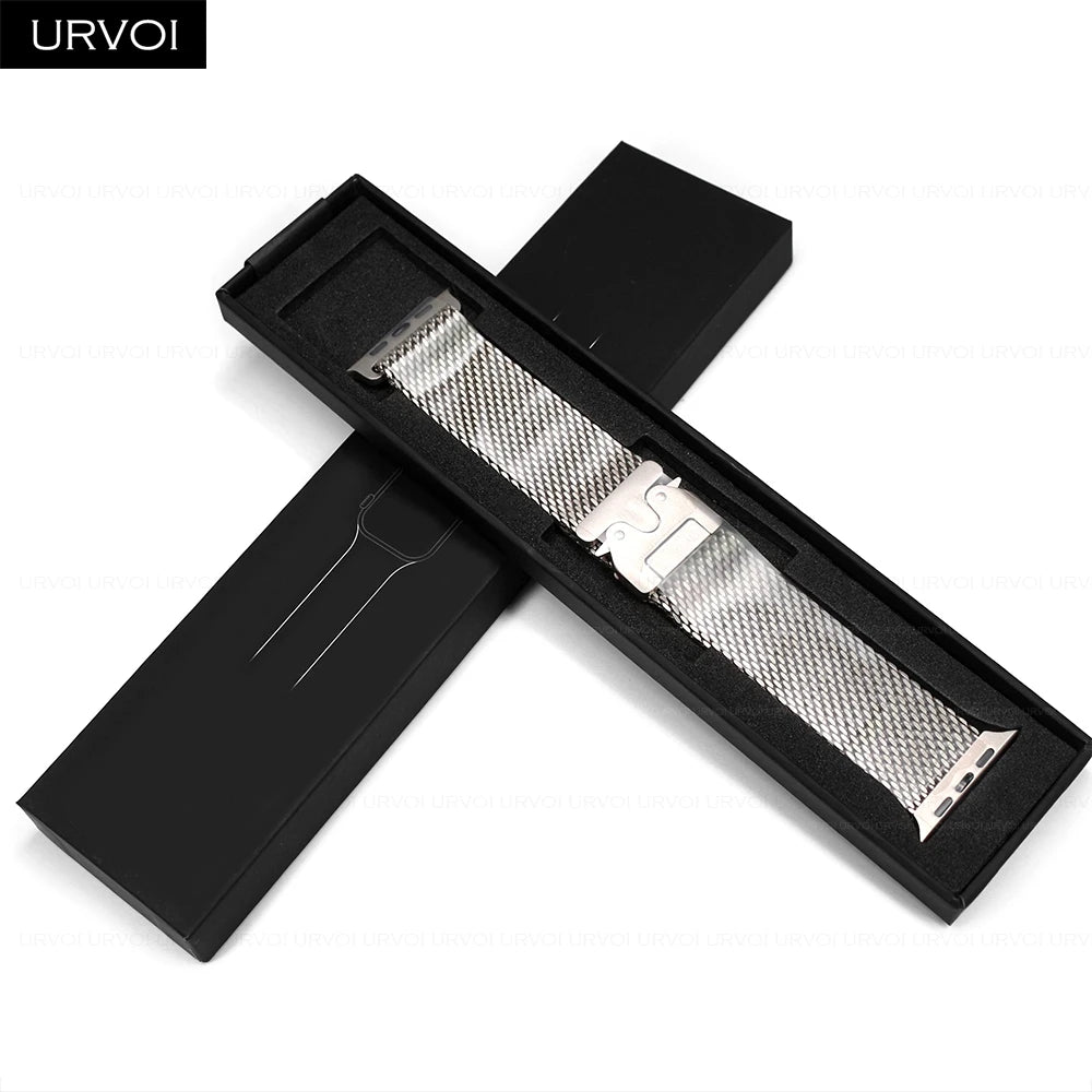 URVOI Titanium Milanese loop for Apple Watch Ultra 3 2 Series 11 10 9 Natural Black band mesh band for Apple Watch parachute buckle