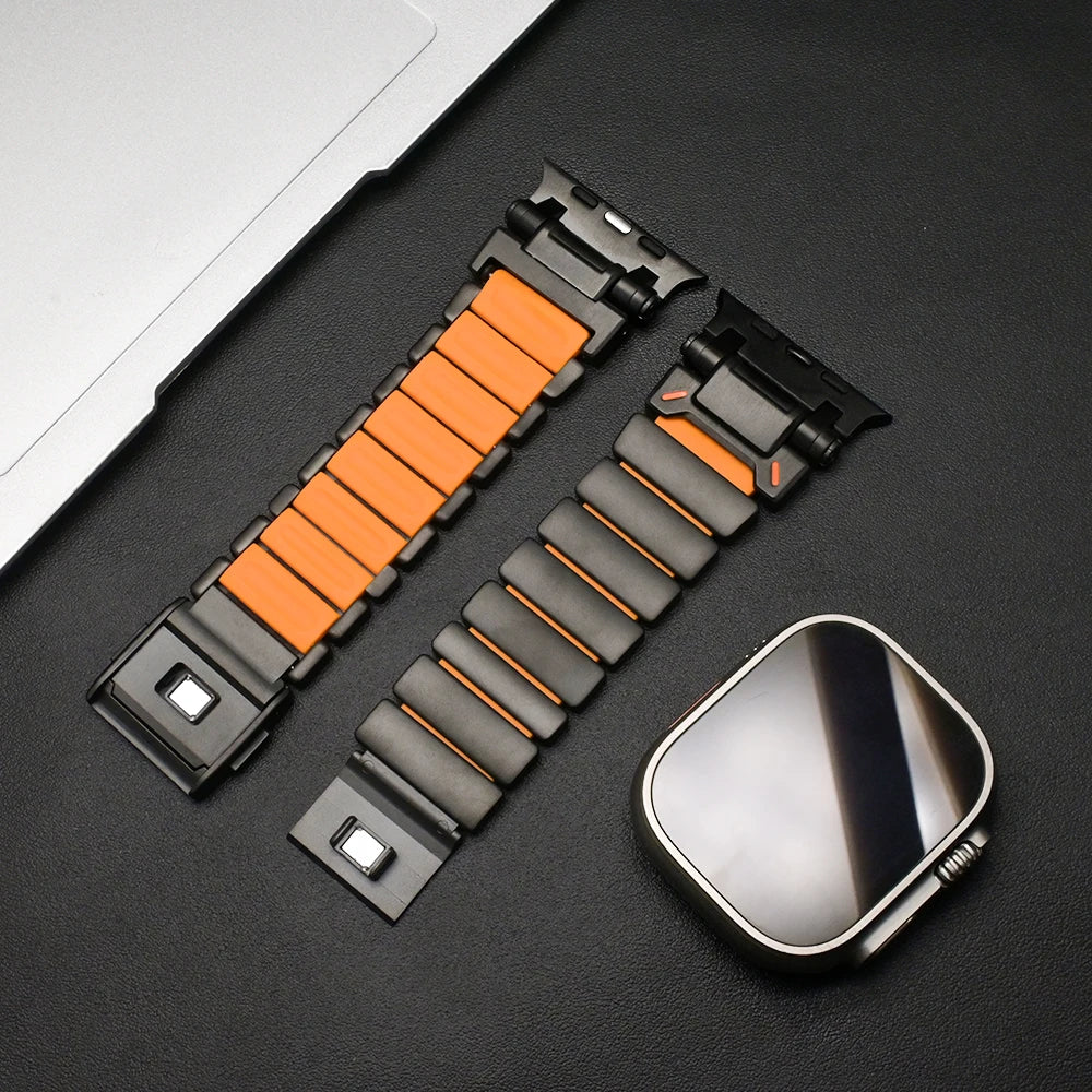 Magnetic Titanium band for Apple Watch Ultra 3 2 49mm Rubber Men band For Apple Watch 11 10 46mm 9 8 7 6 5 4 SE3 44mm 45mm band