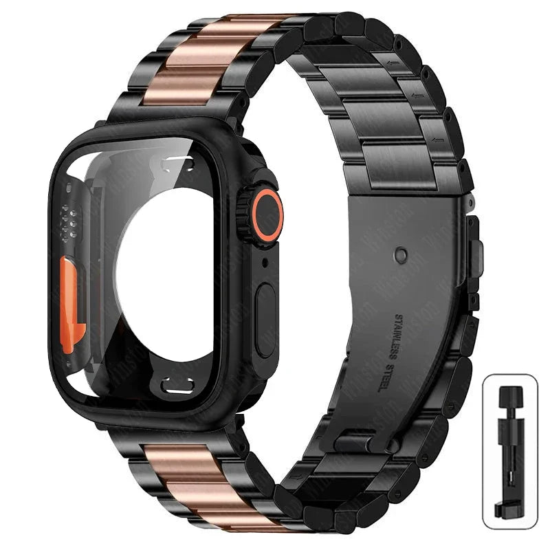 Change to Ultra Case+Band For Apple Watch 46mm 44mm 41mm 45mm metal Stainless Steel band for Apple Watch Series Series11 10 9 8 7 6 SE 5