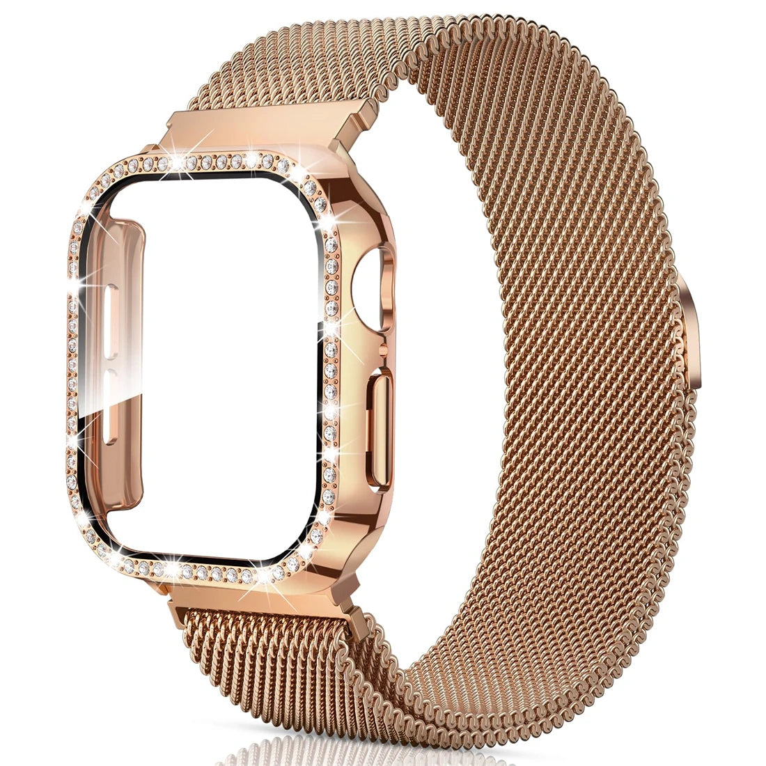Milanese Loop+ case for Apple Watch Series 44mm 45mm 40mm 41mm 46mm 42mm diamond cover+band Apple Watch 9 8 7 6 5 4 10 Ultra 49mm band