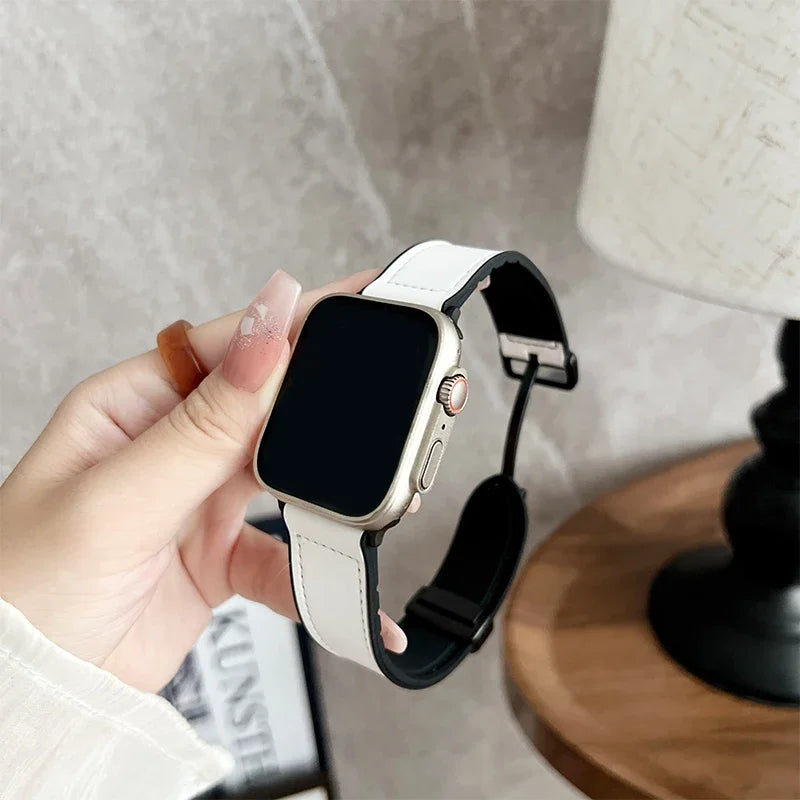 Leather band for Apple Watch band 44mm 42mm 46mm 45mm 41mm Silicone Magnetic band Apple Watch Series 10 9 8 7 6 SE 5 Ultra 49mm