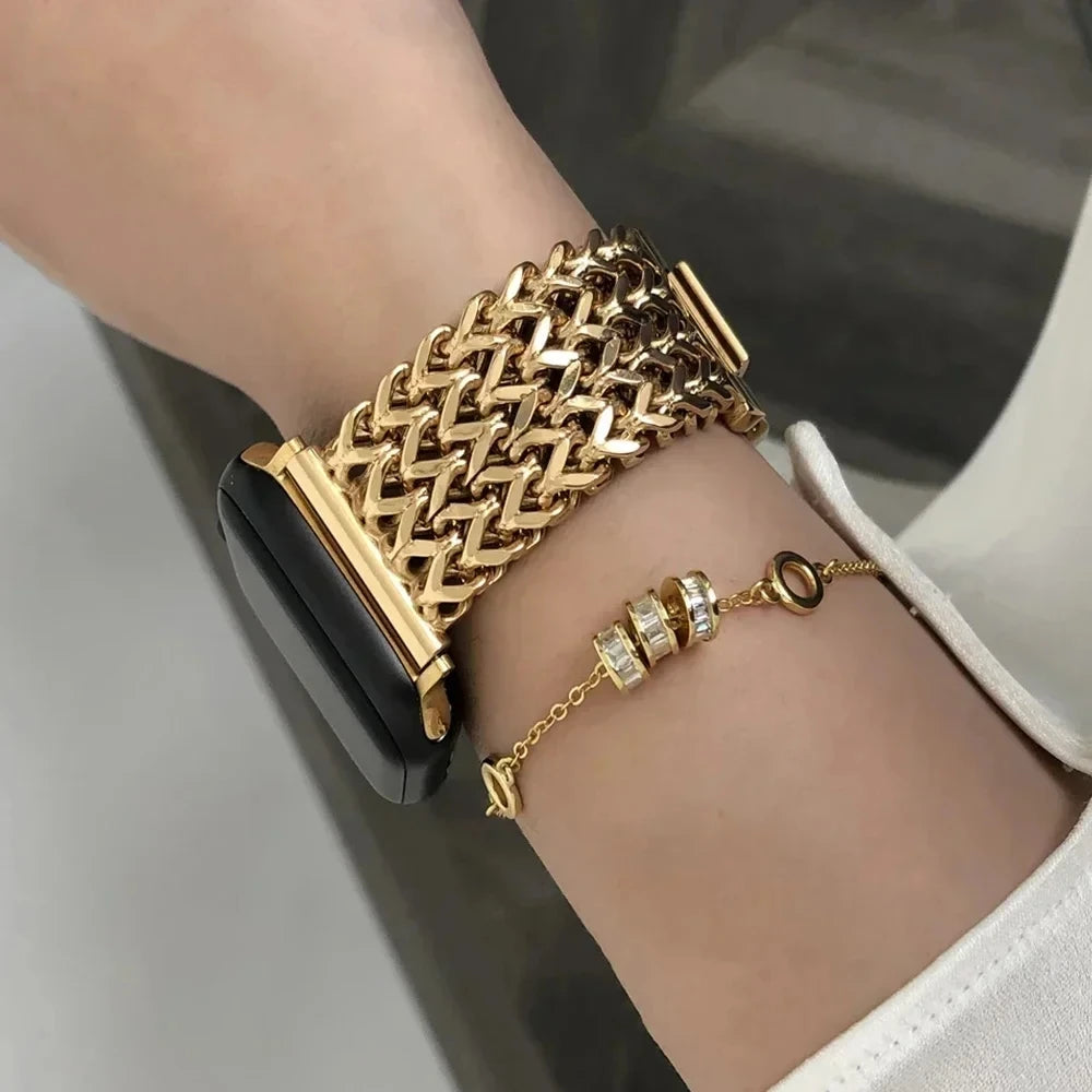 Luxury Stainless Steel band For Apple Watch 9876 45mm 44mm 42mm 41mm 38mm 40mm metal Braided band Correa Apple Watch Ultra 49mm S10 42mm 46m