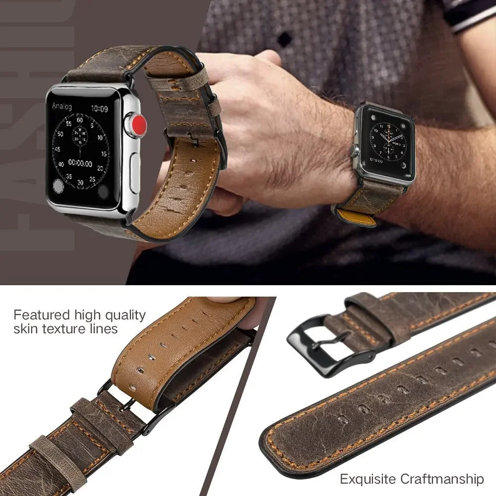 Leather band for Apple Watch band 45mm 41mm 40mm 44mm 42mm 38mm belt Retro band Apple Watch Series 5 4 3 SE 6 7 8 9 Ultra 2 49mm