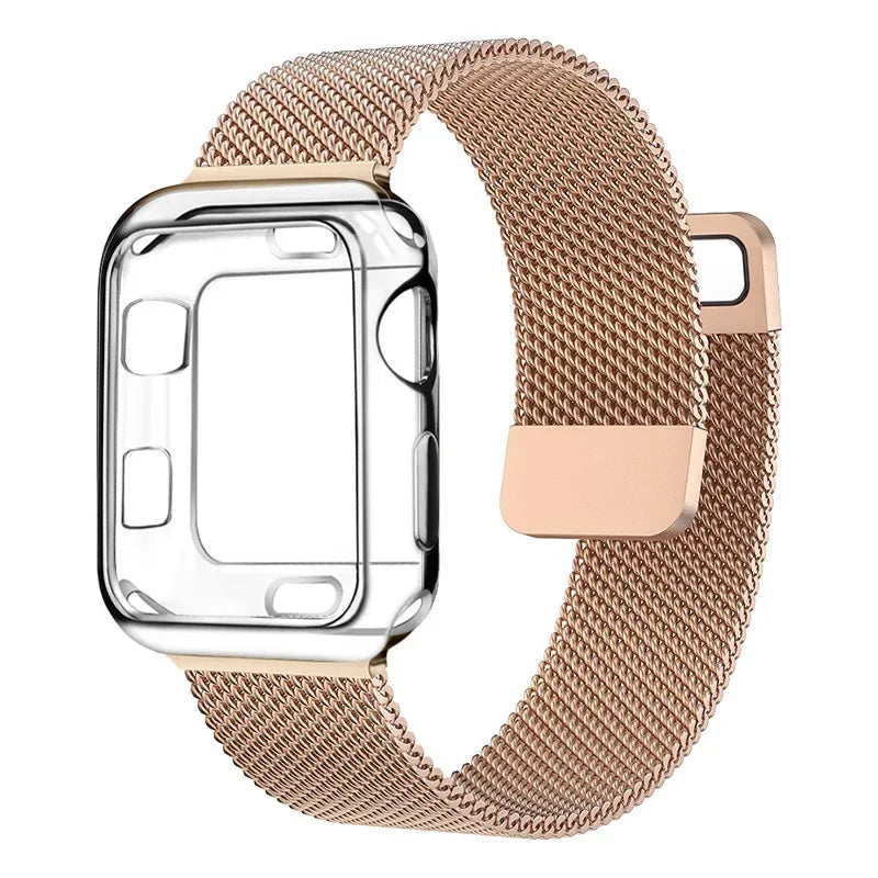 Milanese Case+band for Apple Watch band 10 9 8 7 6 SE 5 46mm 49mm 41mm 40mm 44mm 42mm watch band For Apple Watch Series 9 Correa 45mm