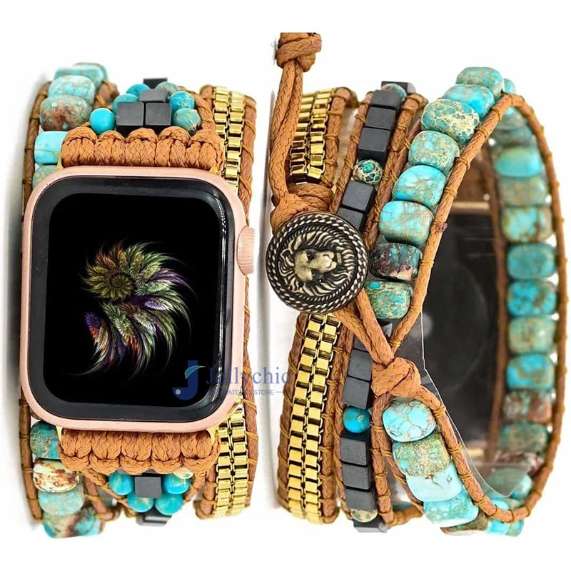 Bohemia Jewelry band for Apple Watch Series 7 38mm 40mm 42mm 44mm Handmade Vintage Natural beads braided band Apple Watch 6 SE 5 4 3