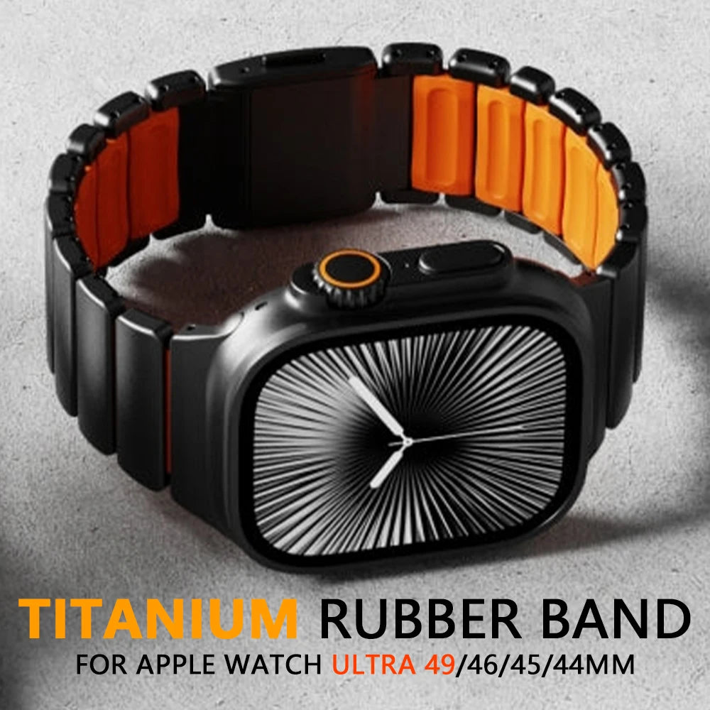 Titanium Fluoroelastomer Rubber band for Apple Watch Ultra 3 2 49mm 10 11 46mm Magnetic band for Apple Watch 9 8 7 45mm 6 SE 3 44mm