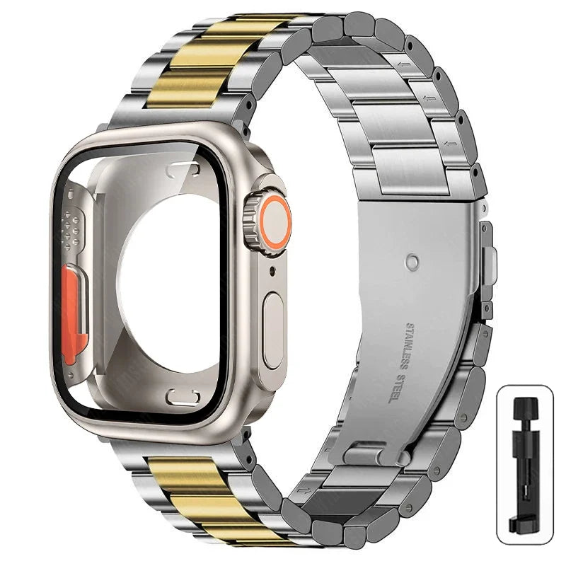 Change to Ultra Case+Band For Apple Watch 46mm 44mm 41mm 45mm metal Stainless Steel band for Apple Watch Series Series11 10 9 8 7 6 SE 5