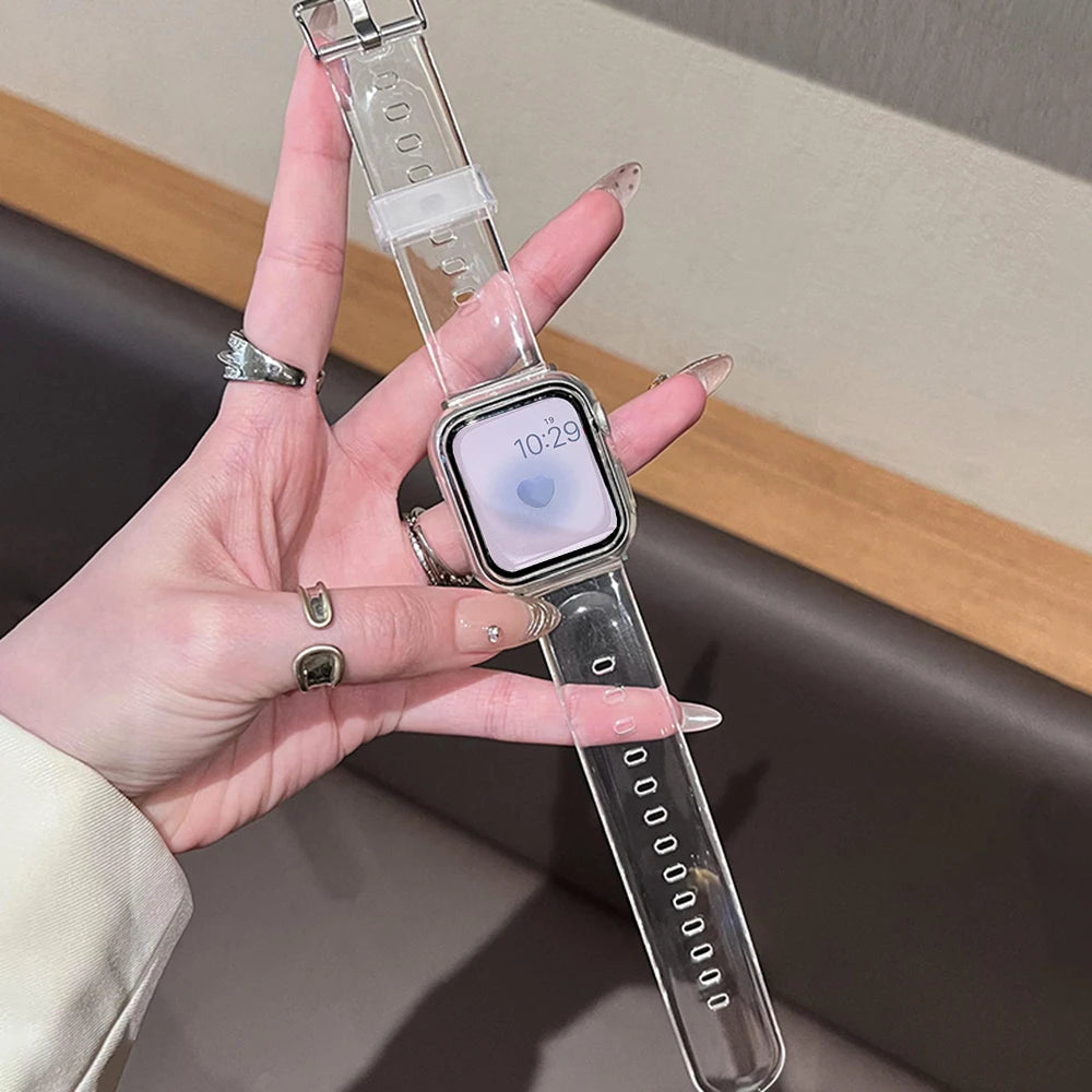 Silicone band For Apple Watch band 49mm 46mm 42mm 40mm 42mm 45mm 41mm 44mm 38mm Glacier Jelly Clear band For Apple Watch Series 10 9 8 Ultra