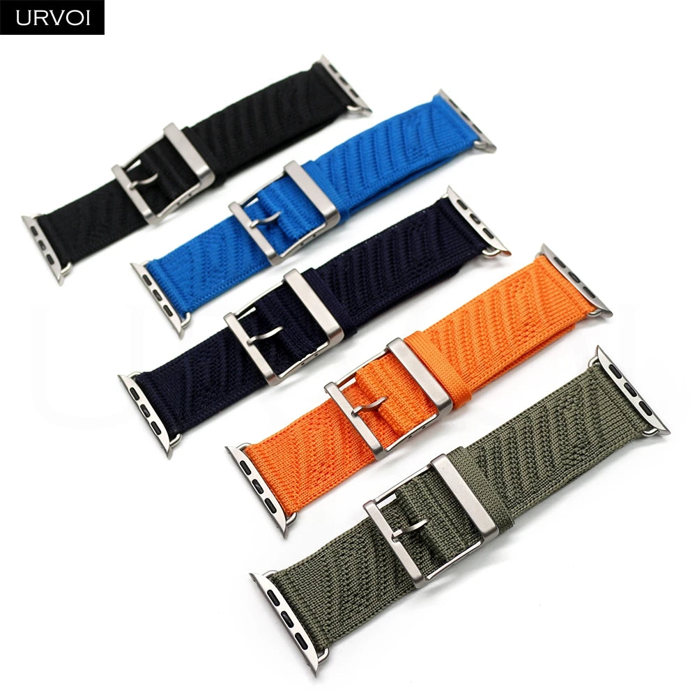 URVOI En Mer band for Apple Watch Ultra 3 2 Series 11 Sport band Orange Gris Titane ocean waves pattern Polyamide Custom Buckle