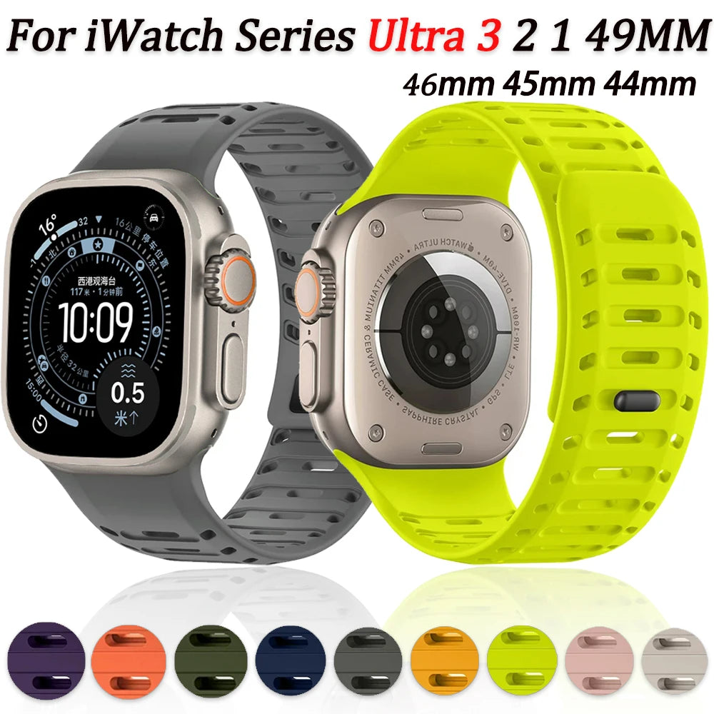 Magnetic Silicone band for Apple Watch Ultra 3 2 1 49mm Series 11 10 46mm Sport watch band Apple Watch 9 8 7 6 5 SE 3 45mm 44mm Band