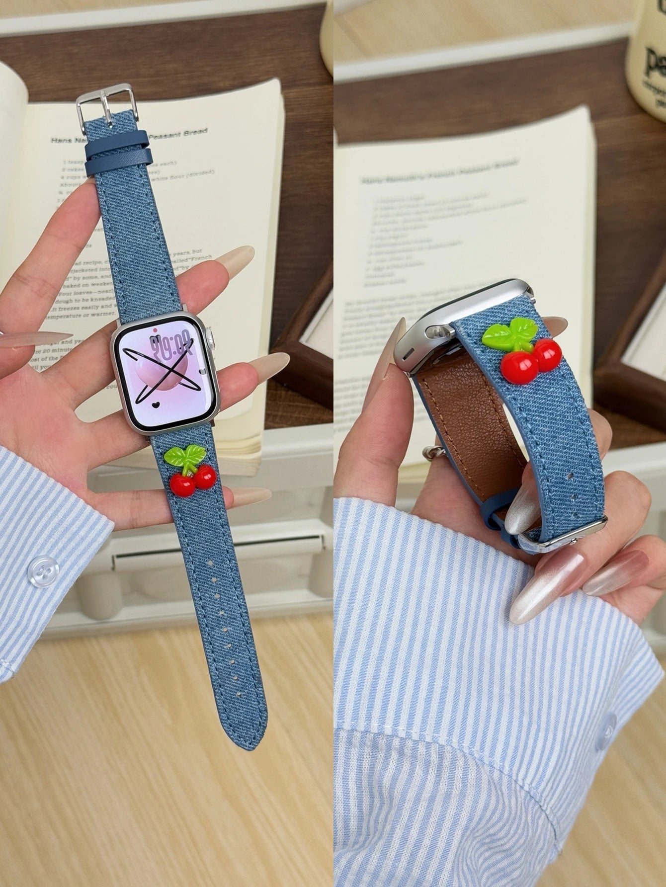 Flower Cloth Leather loop For Apple Watch band women Series Ultra 11 10 9 8 7 6 38mm 40mm 41mm 42mm 44mm 45mm 46mm band