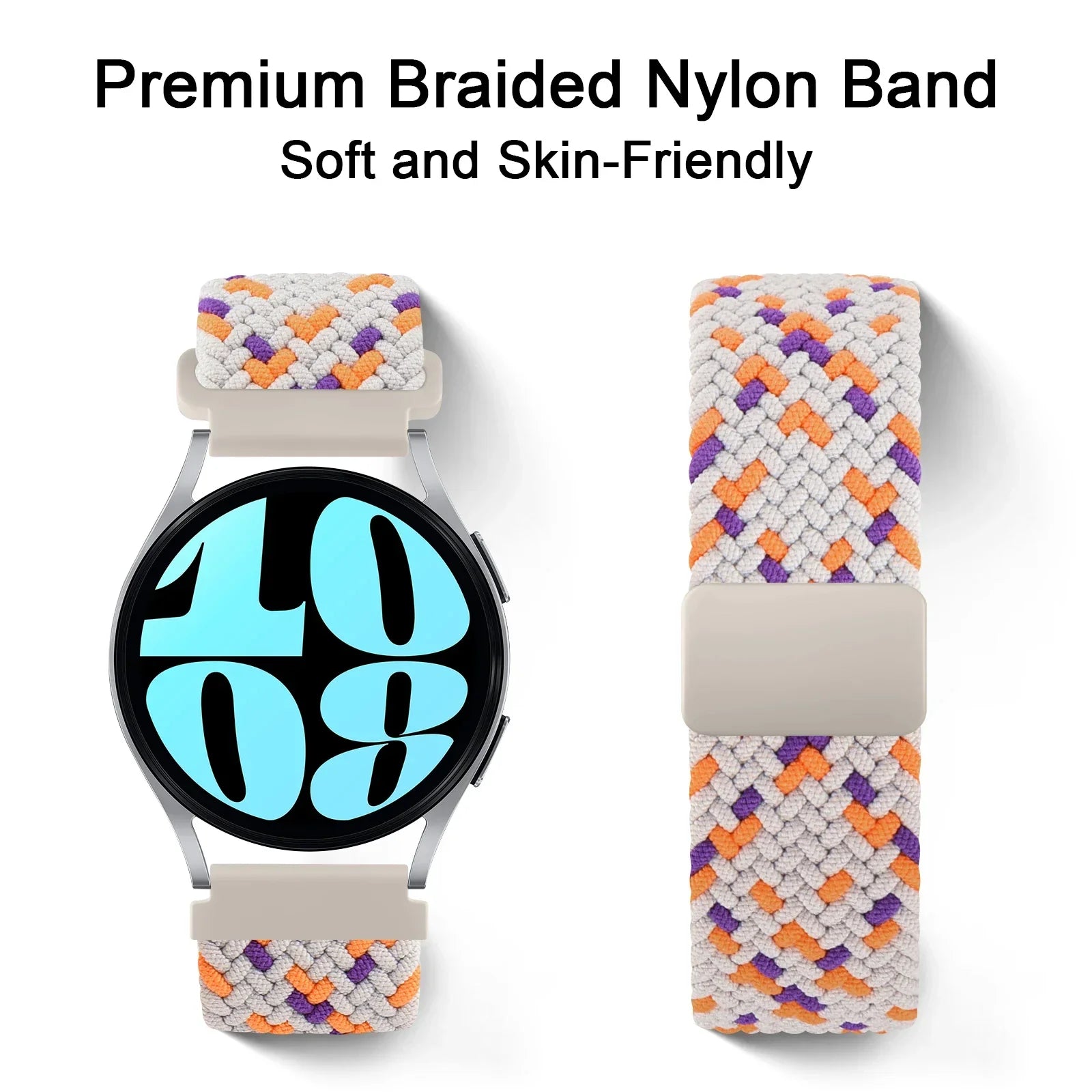 20mm Braided Magnetic Band For Samsung Galaxy Watch 7 6 5 4 40mm 44mm/Watch 4 6 Classic/Active 2/5Pro 45mm/Watch 3 41mm Strap