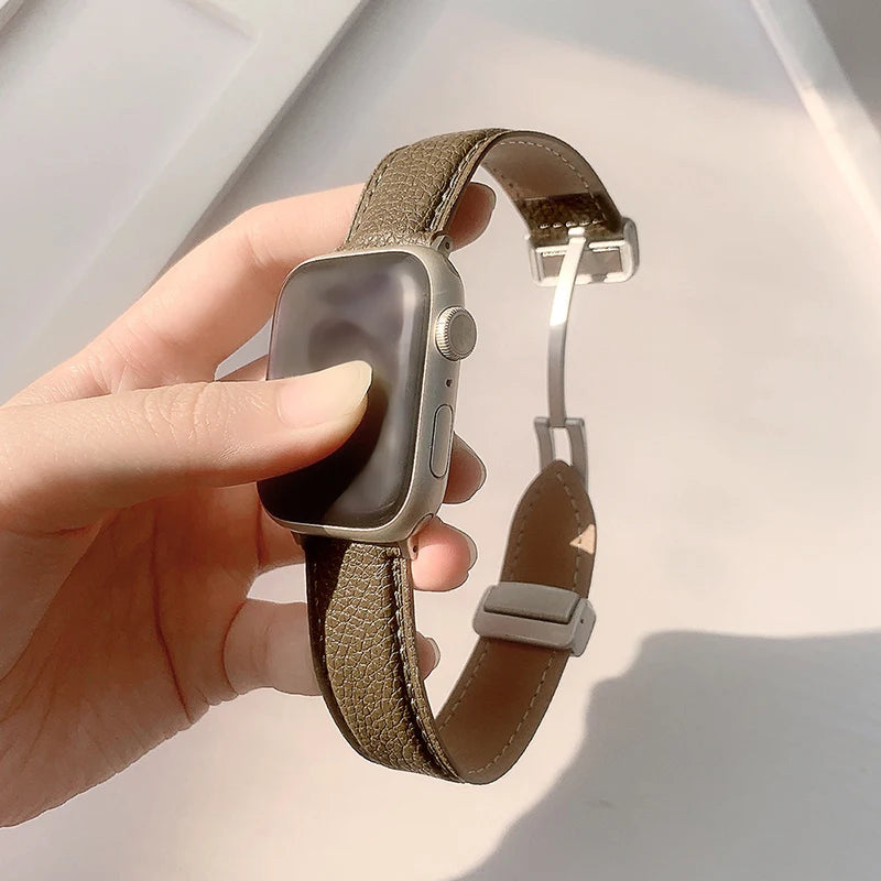 Leather Magnetic Buckle band for Apple Watch 8 7 45mm 41mm Ultra 49mm PU Leather band for Apple Watch Series 6 5 4 3 44mm 42mm 40mm